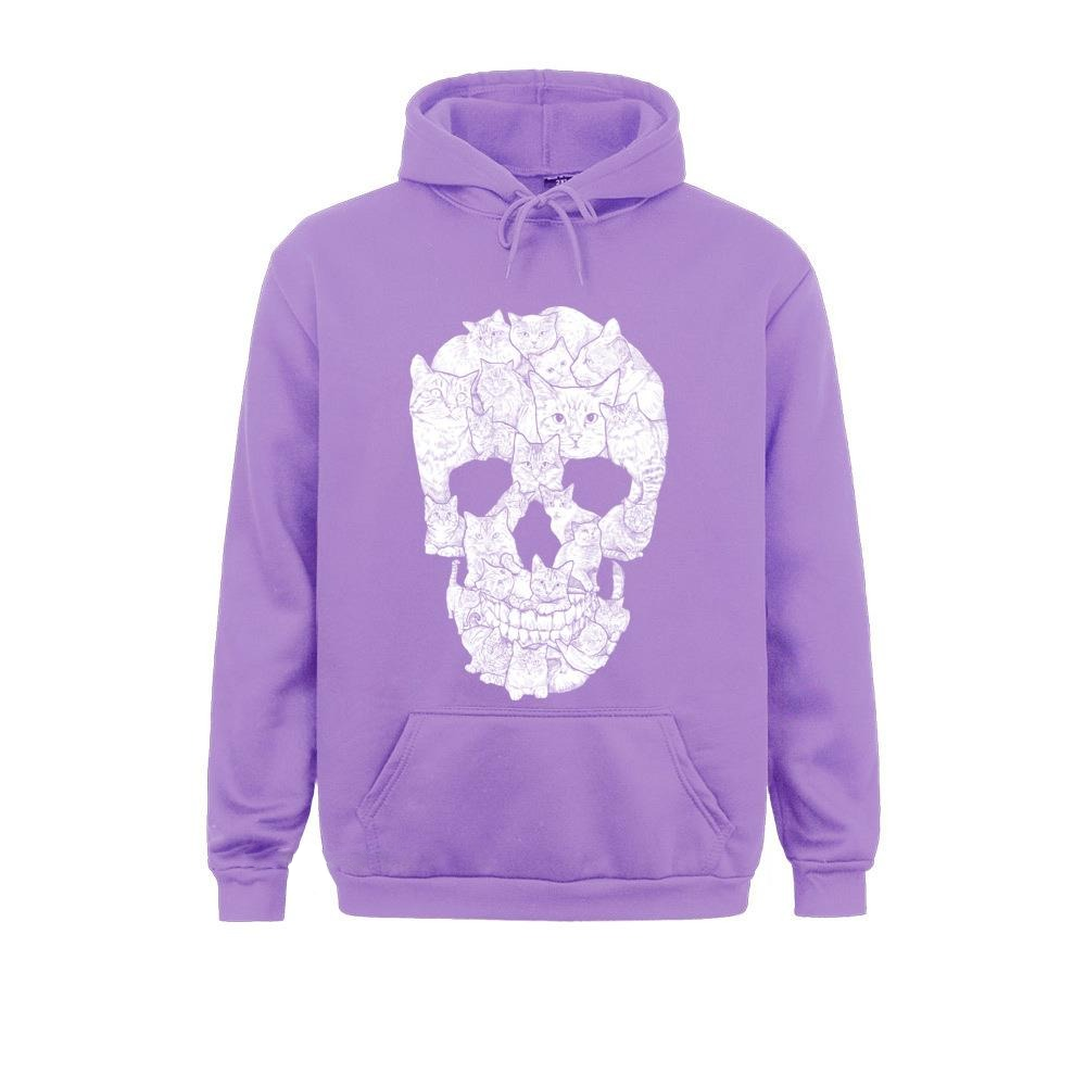 Oversize Men's Skull Print Hoodie / Rock Style Hoodie With Pockets / Male Clothing With Cats