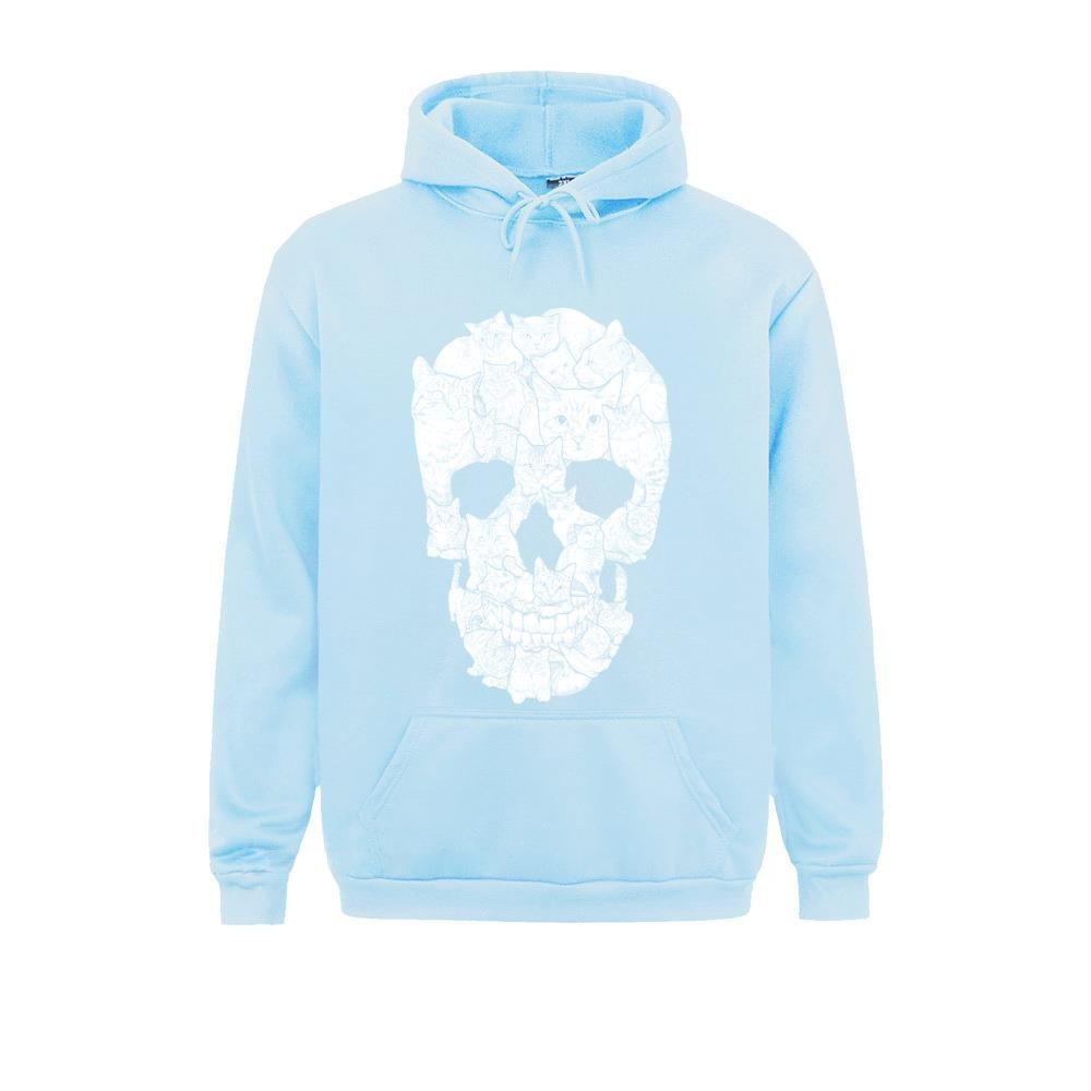 Oversize Men's Skull Print Hoodie / Rock Style Hoodie With Pockets / Male Clothing With Cats