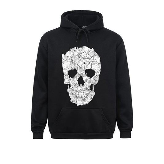 Oversize Men's Skull Print Hoodie / Rock Style Hoodie With Pockets / Male Clothing With Cats
