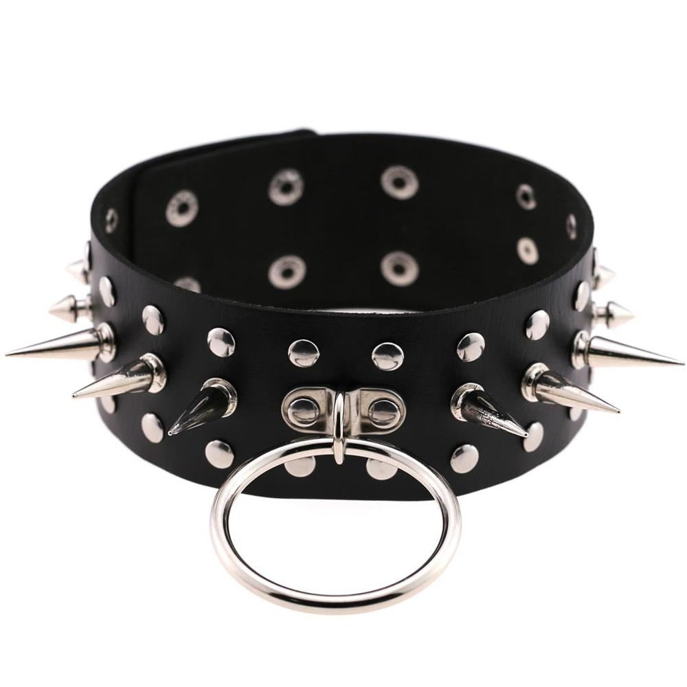 Oversized  Spike Choker / Gothic Collar Statement Necklace / Pu Leather Cosplay Bondage Chocker