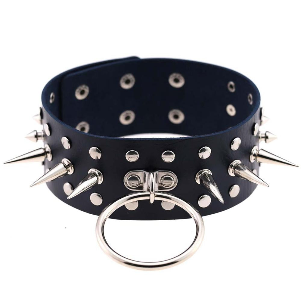 Oversized  Spike Choker / Gothic Collar Statement Necklace / Pu Leather Cosplay Bondage Chocker
