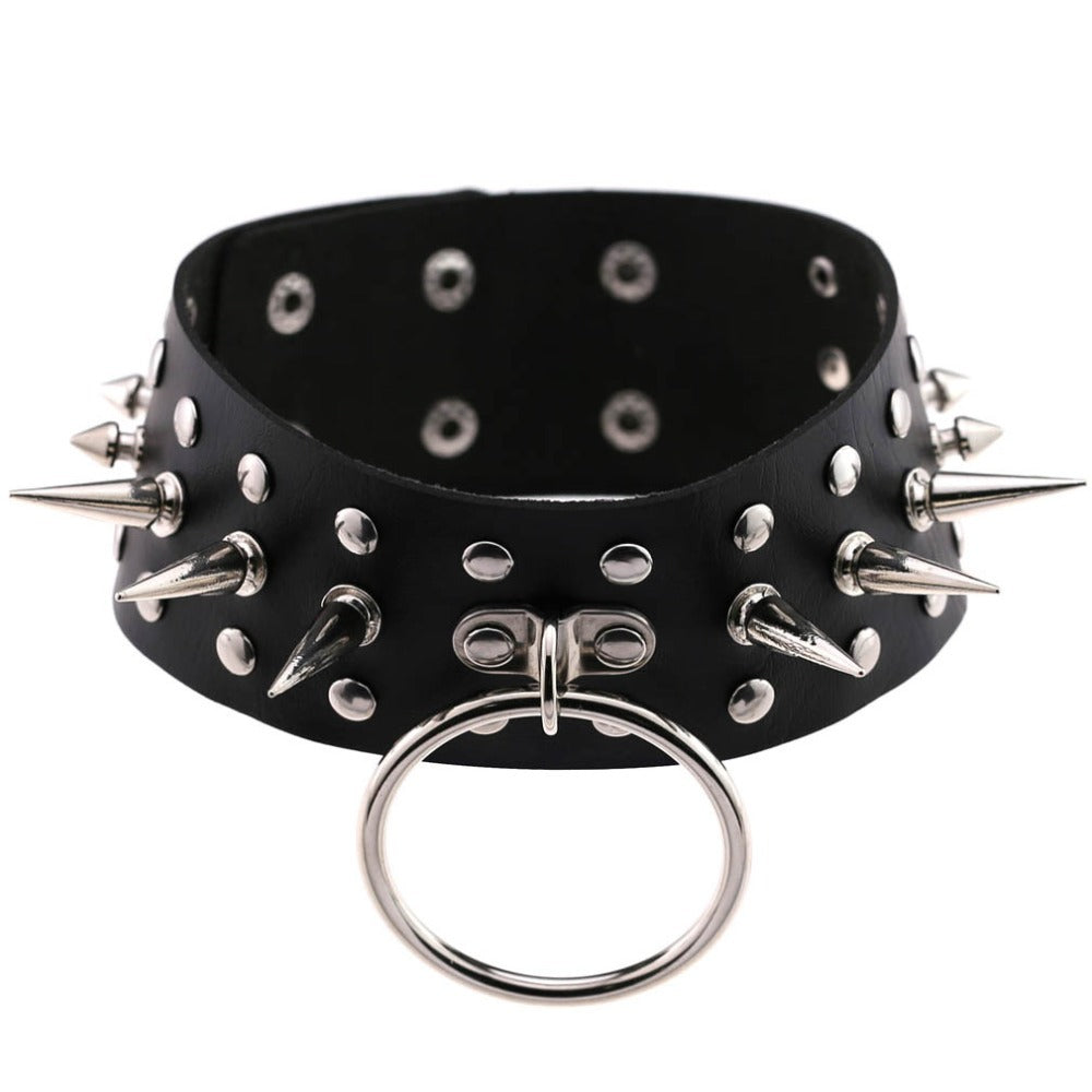 Oversized  Spike Choker / Gothic Collar Statement Necklace / Pu Leather Cosplay Bondage Chocker