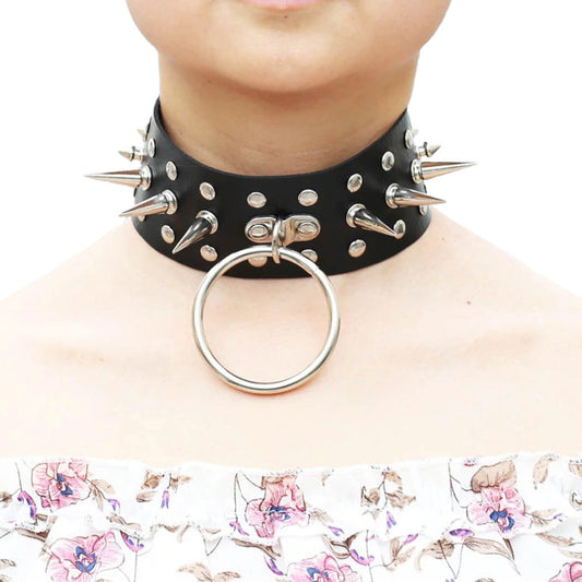 Oversized  Spike Choker / Gothic Collar Statement Necklace / Pu Leather Cosplay Bondage Chocker