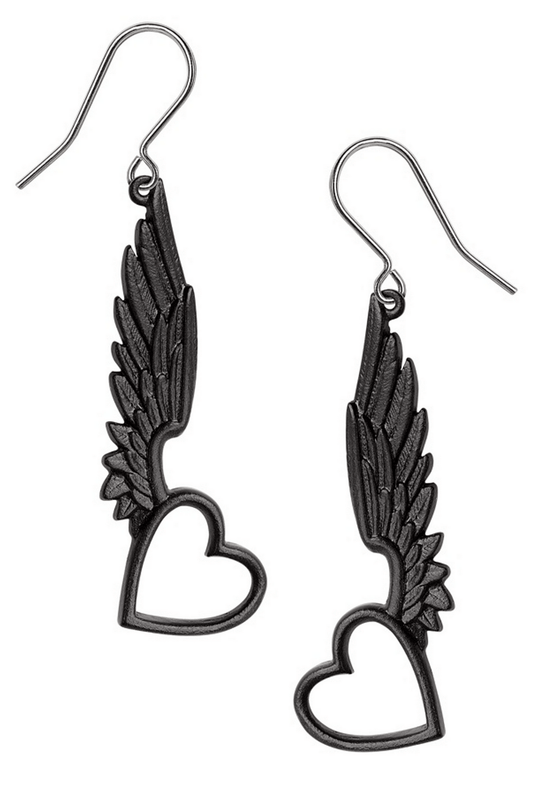 Passio Wings of Love Heart Drop Earrings with Gothic Design