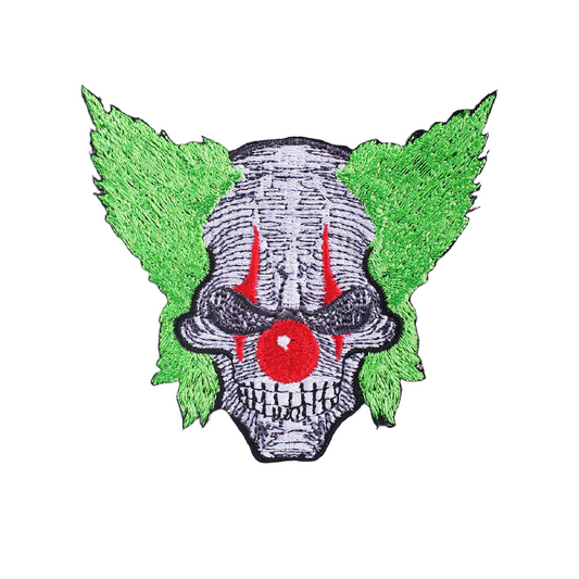 Patch For Clothing Of Clown Style Skull With Green Hair / Gothic Embroidered