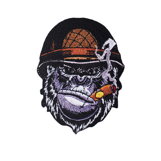Patch On Clothes Of Print Gorilla In A Helmet With A Cigar / Gothic Unisex Accessory