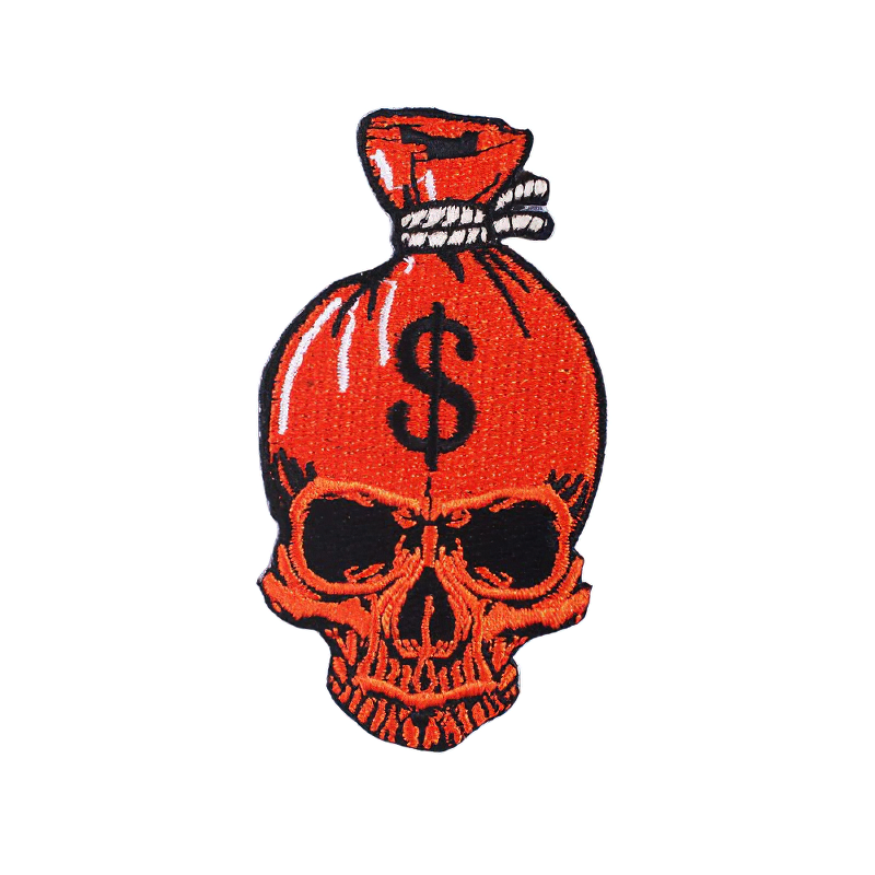 Patch On Clothes Of Red Skull With Dollar Symbol Print / Gothic Unisex Accessory