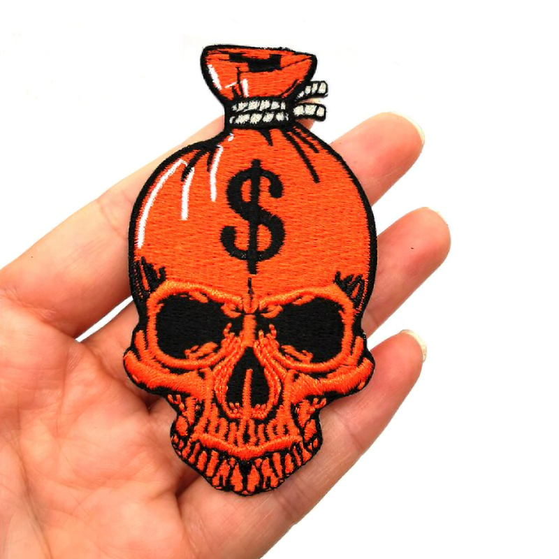 Patch On Clothes Of Red Skull With Dollar Symbol Print / Gothic Unisex Accessory