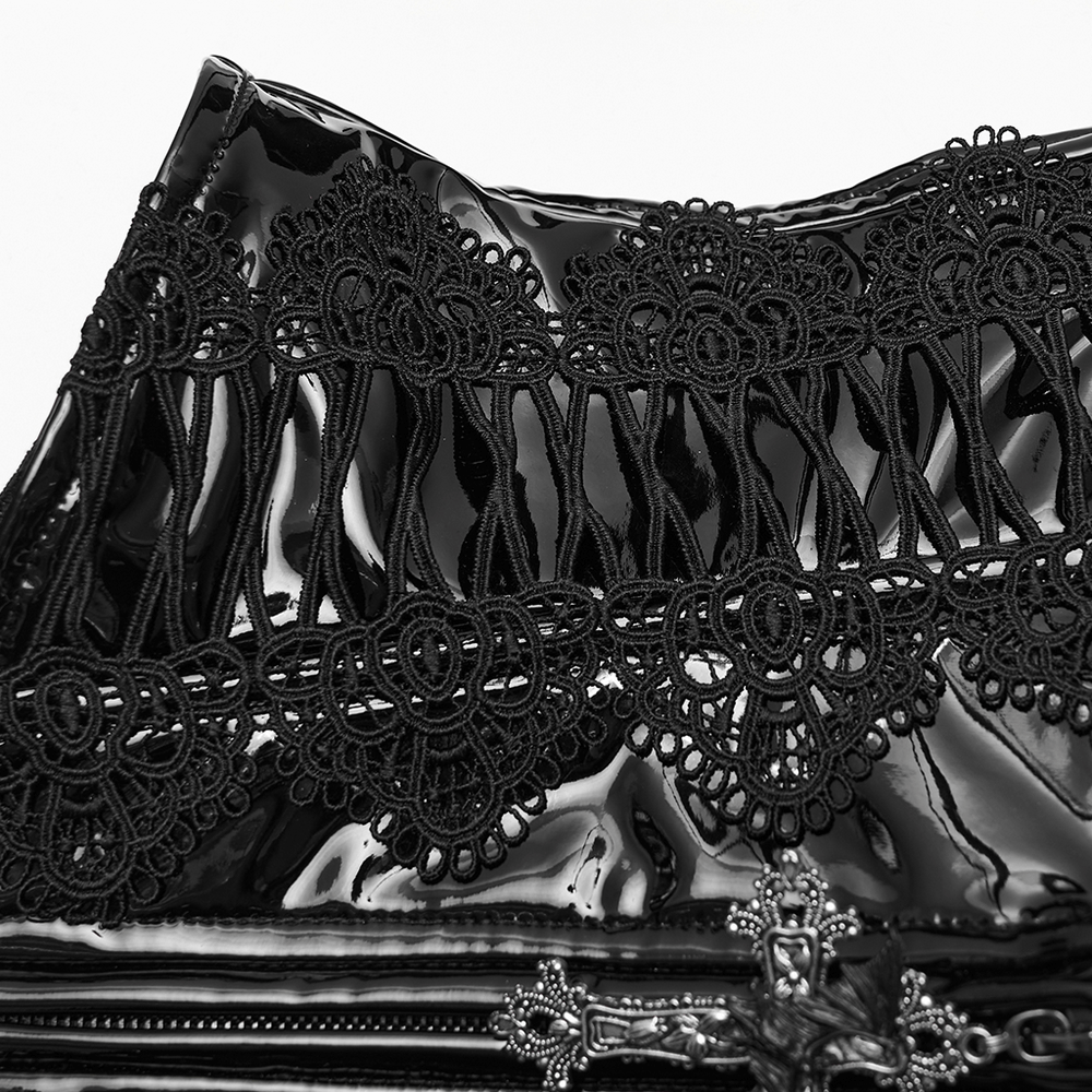 Patent Leather Corset Belt with Lace Trim and Pendant