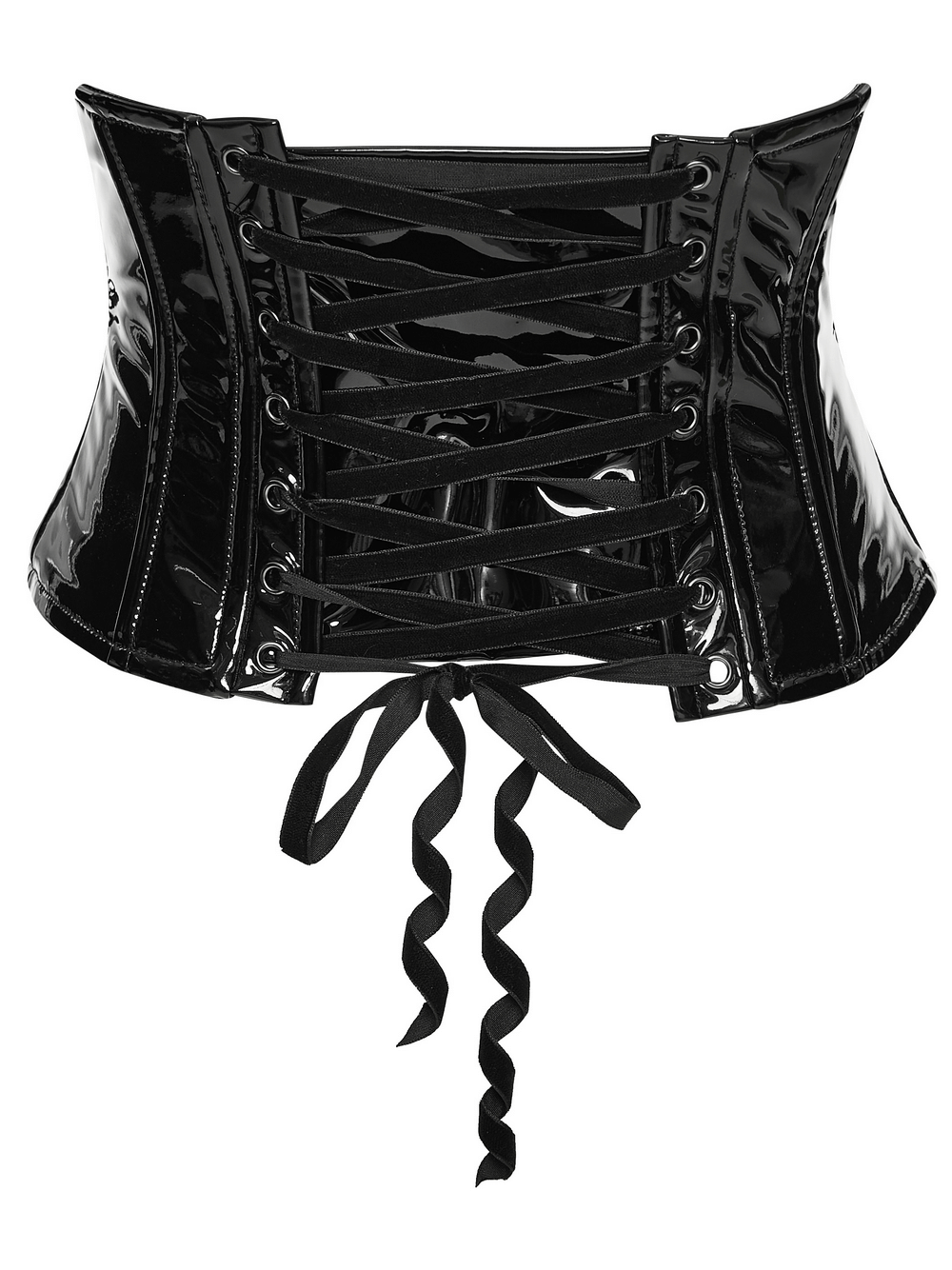 Patent Leather Corset Belt with Lace Trim and Pendant