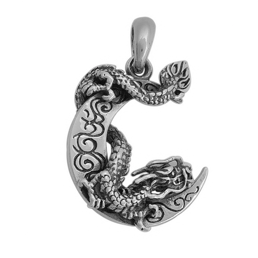 Pendant Dragon on Moon with S925 Sterling Silver / Jewelry for Men and Women