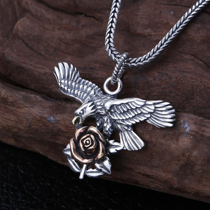 Pendant Rose And Eagle of 925 Sterling Silver / Jewelry Unisex