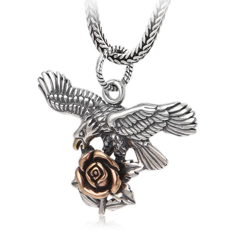 Pendant Rose And Eagle of 925 Sterling Silver / Jewelry Unisex