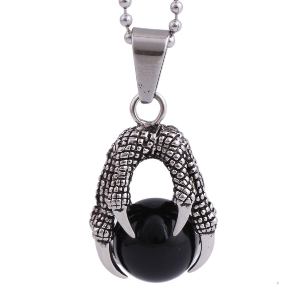 Pendant With Big Black Stone Crystal / Stainless Steel Pendant Dragon's Claw for Man and Woman