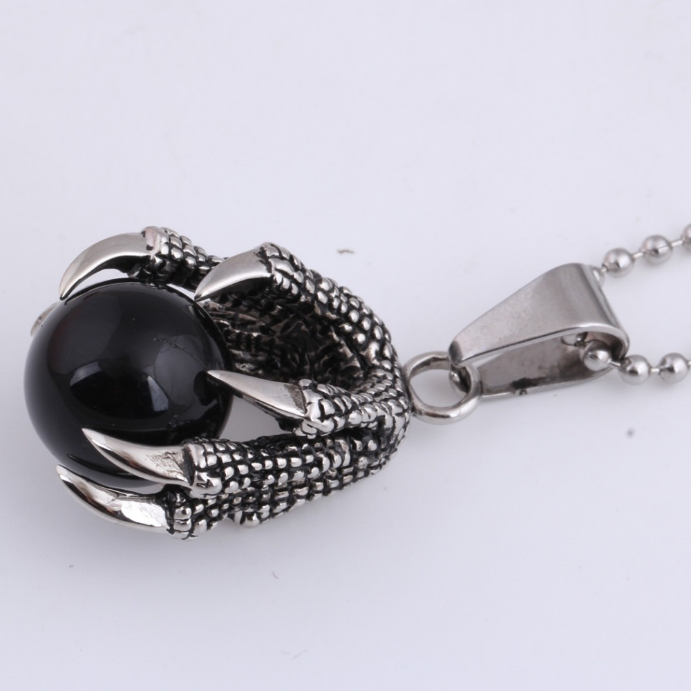 Pendant With Big Black Stone Crystal / Stainless Steel Pendant Dragon's Claw for Man and Woman