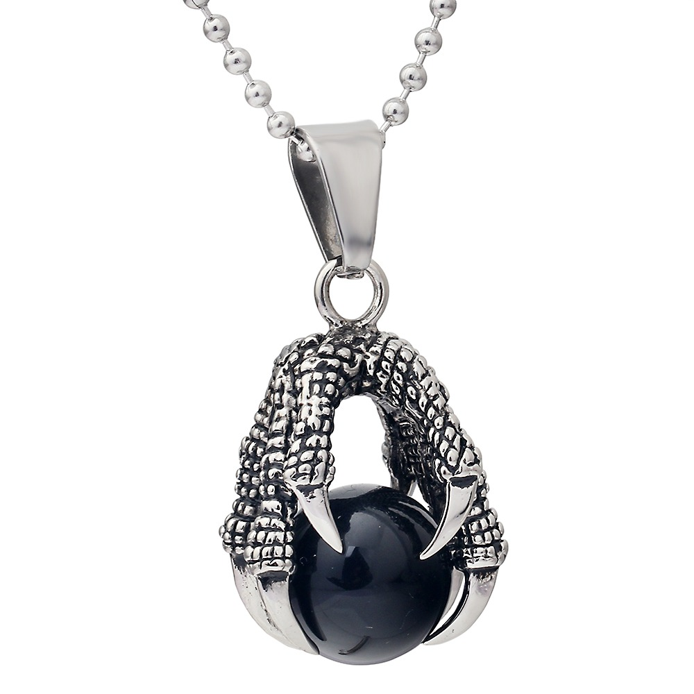 Pendant With Big Black Stone Crystal / Stainless Steel Pendant Dragon's Claw for Man and Woman