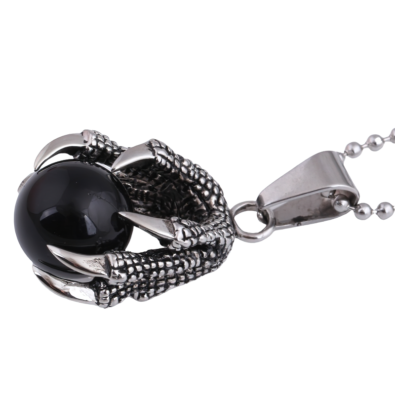 Pendant With Big Black Stone Crystal / Stainless Steel Pendant Dragon's Claw for Man and Woman