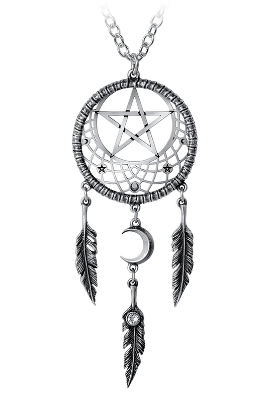 Pentagram and Moon Dreamcatcher Pendant Necklace