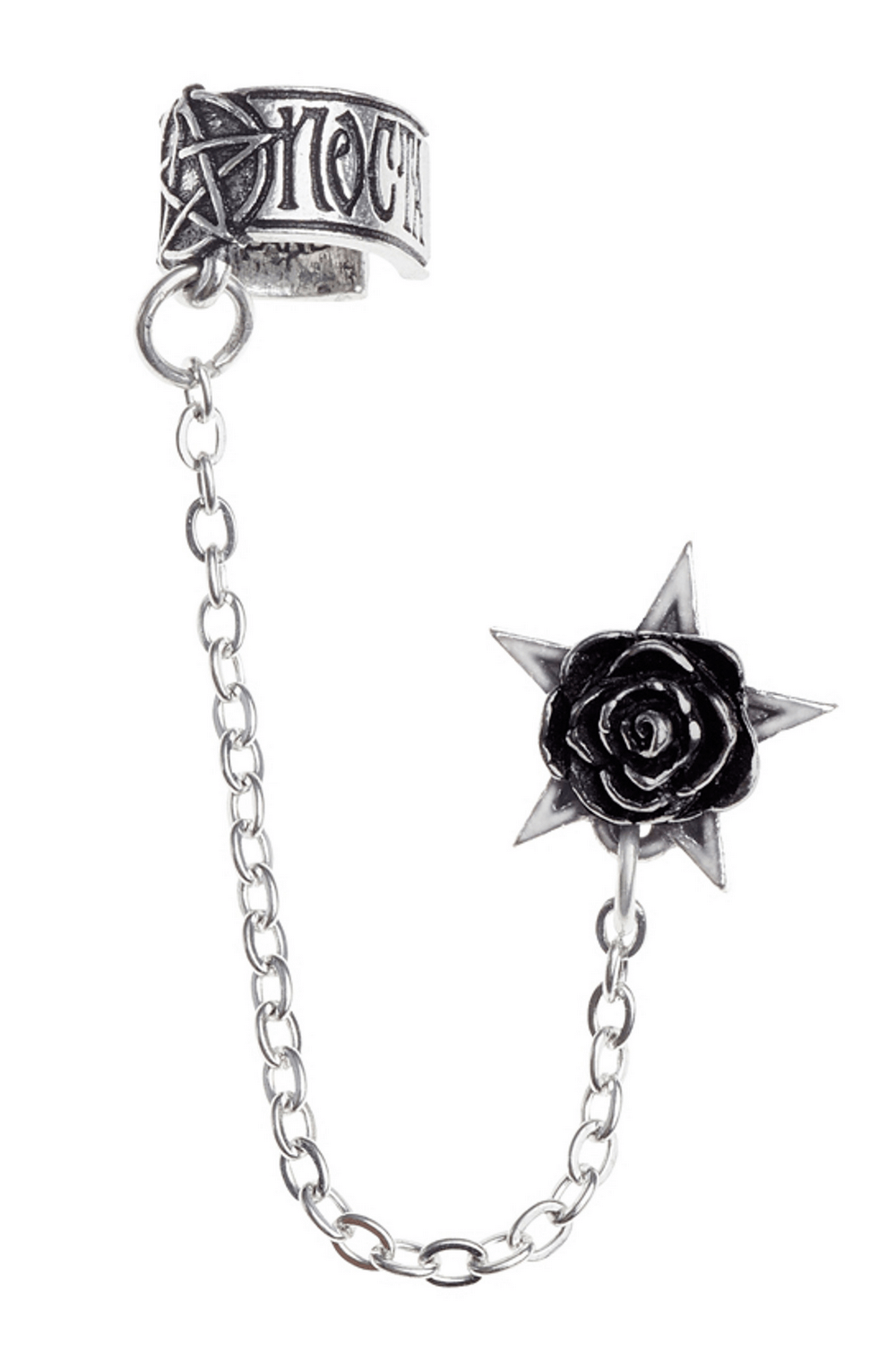 Pentagram and Rose Chain Ear Cuff Gothic Earring
