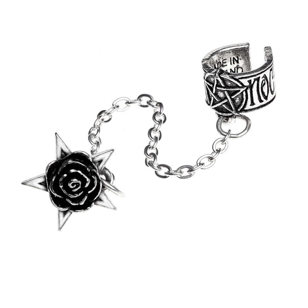 Pentagram and Rose Chain Ear Cuff Gothic Earring