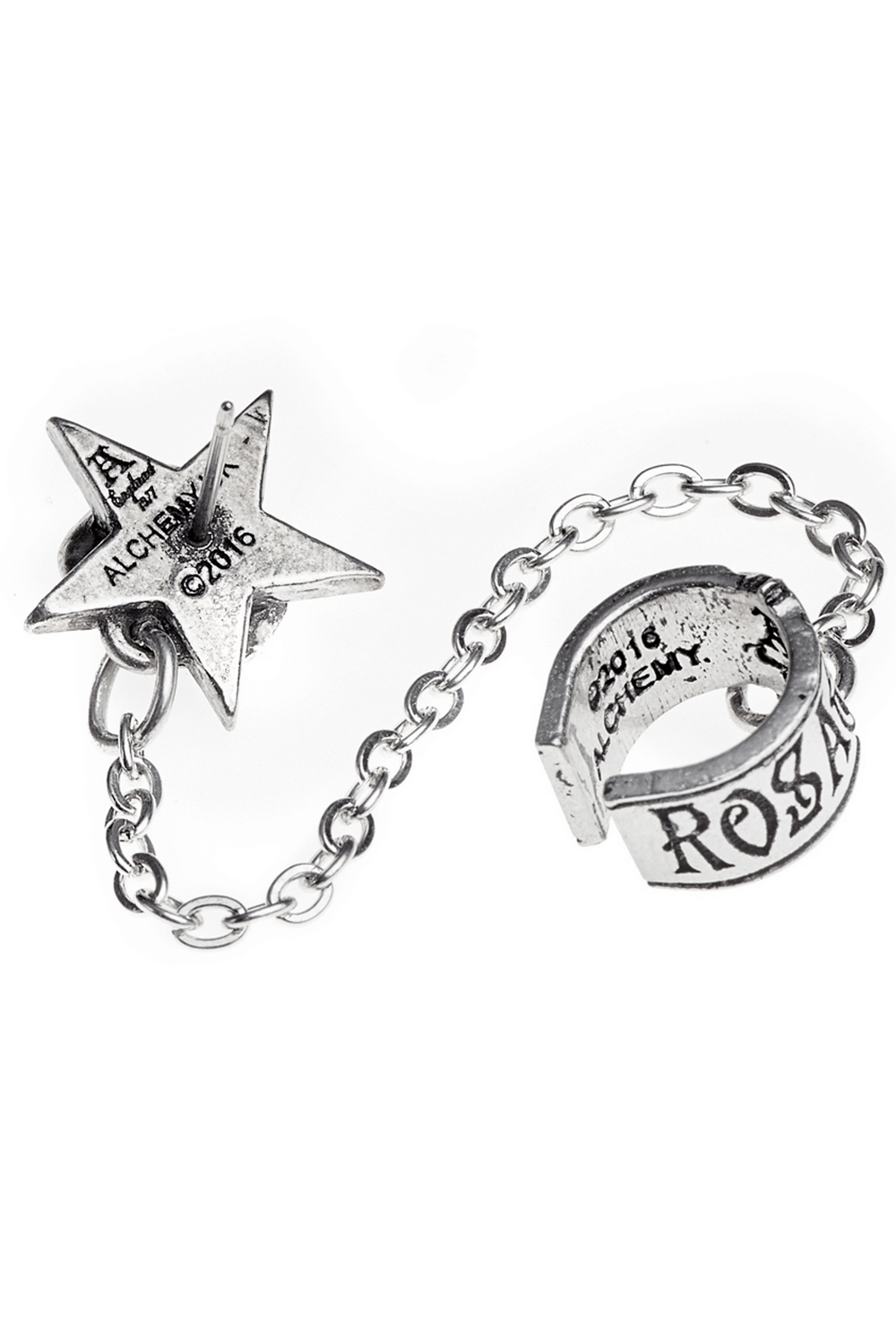 Pentagram and Rose Chain Ear Cuff Gothic Earring