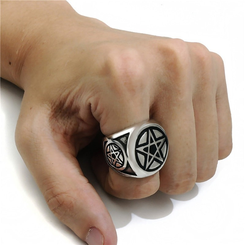Pentagram Pentacle Star Ring / Punk Band Occult Jewelry / Biker Rings