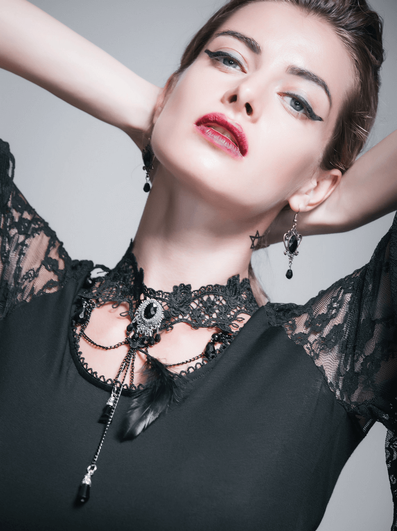 Perfect Crystal Pendant Beaded / Gothic Lace Necklace for Women / Elegantly Female Accessories