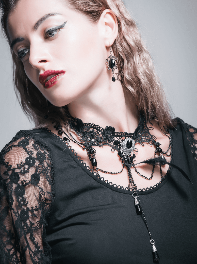 Perfect Crystal Pendant Beaded / Gothic Lace Necklace for Women / Elegantly Female Accessories