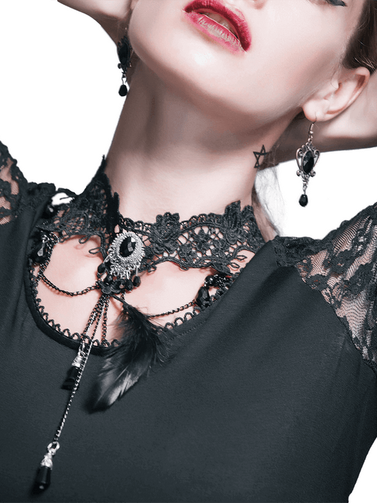 Perfect Crystal Pendant Beaded / Gothic Lace Necklace for Women / Elegantly Female Accessories