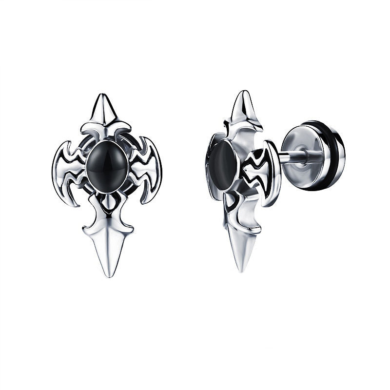 Personality Cross Design Stud Earrings / Stainless Steel Zirconia Jewelry in Alternative Fashion