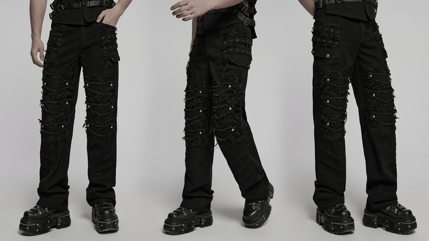 Personalized Punk Pants with Tassels and Ripped Detail