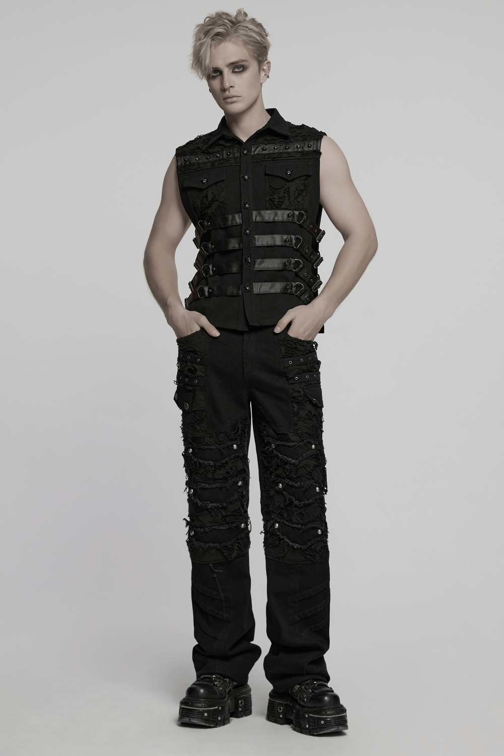 Personalized Punk Pants with Tassels and Ripped Detail