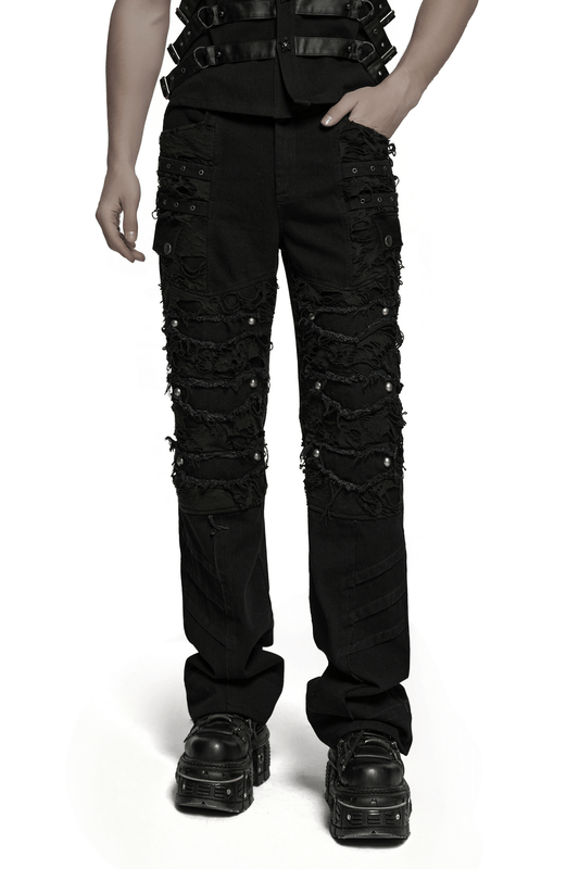Personalized Punk Pants with Tassels and Ripped Detail