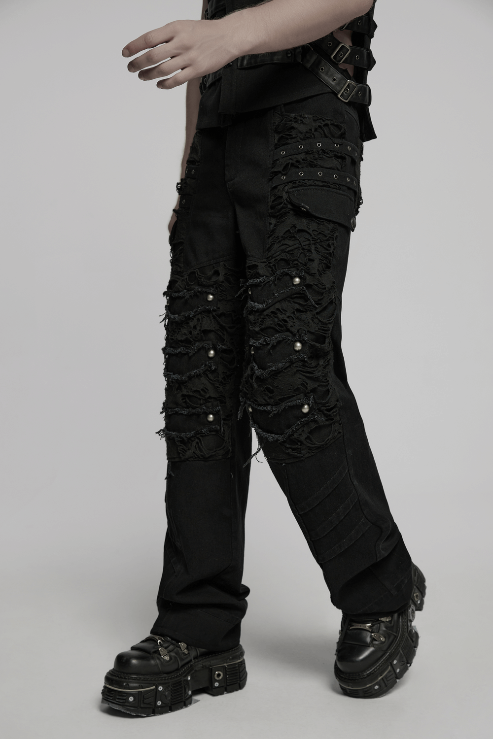Personalized Punk Pants with Tassels and Ripped Detail