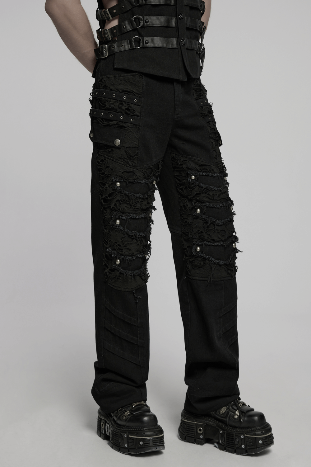 Personalized Punk Pants with Tassels and Ripped Detail
