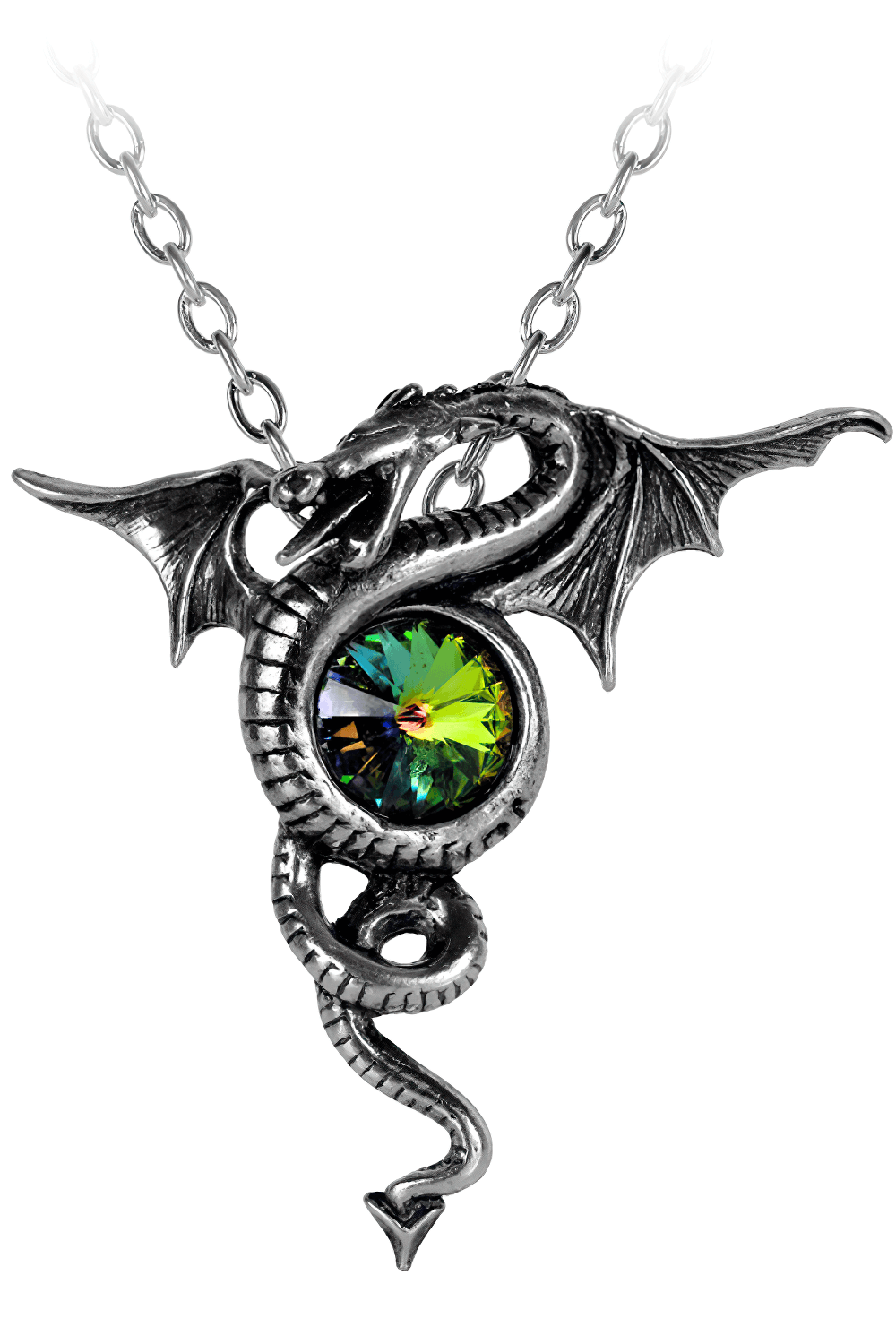 Pewter Dragon Pendant with Rainbow Austrian Crystal
