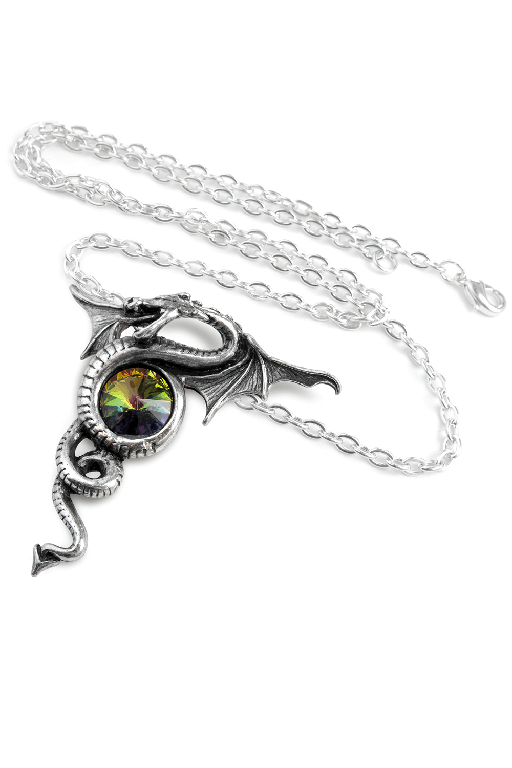 Pewter Dragon Pendant with Rainbow Austrian Crystal