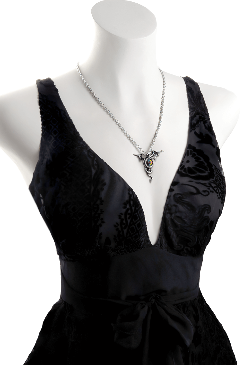 Pewter Dragon Pendant with Rainbow Austrian Crystal