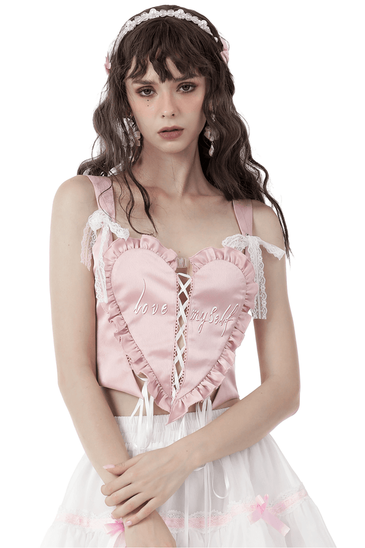Pink Heart-Shaped Bustier Top with Webbings Detail