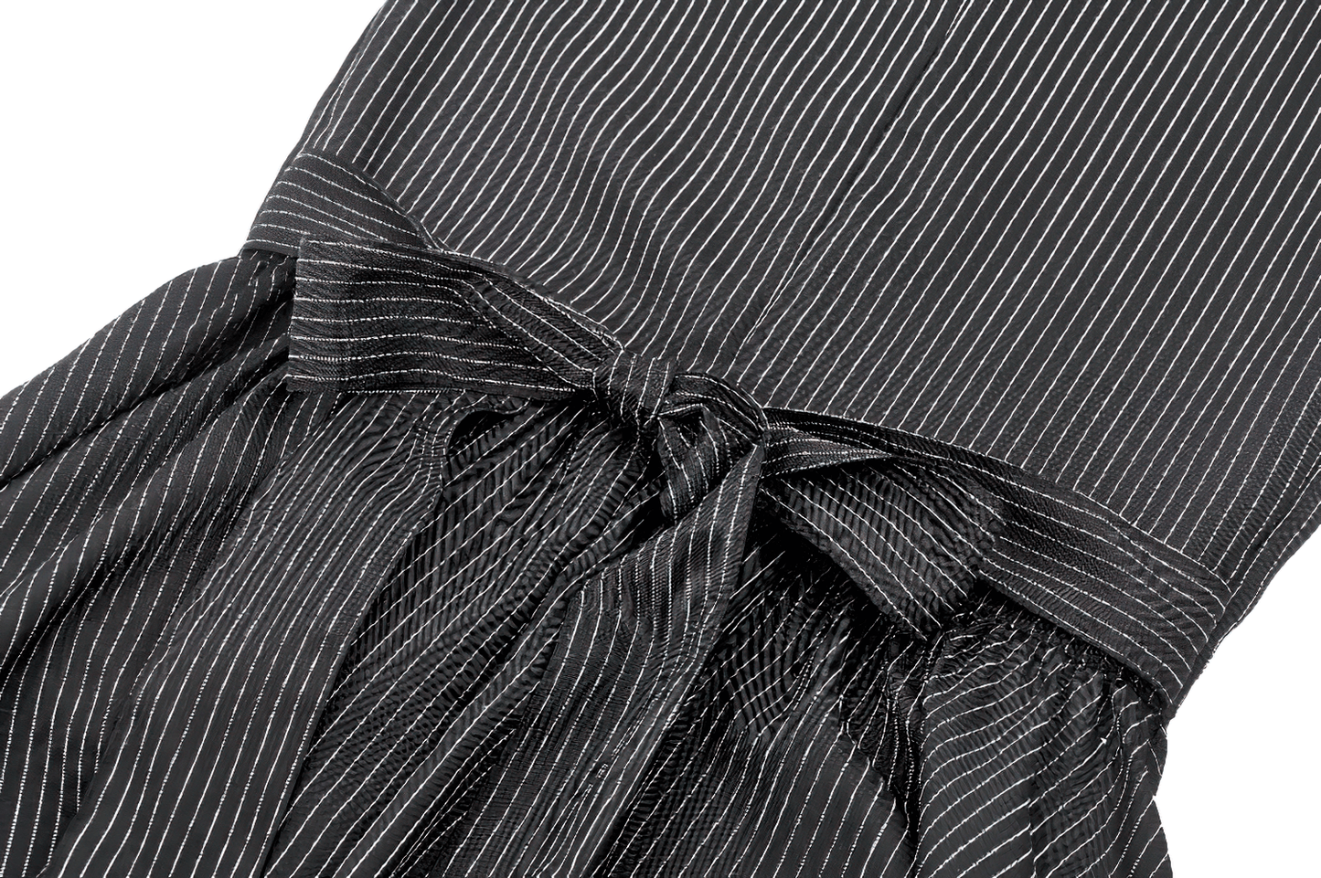 Pinstripe Gothic Dress with Lace Ruffle and Bow Details
