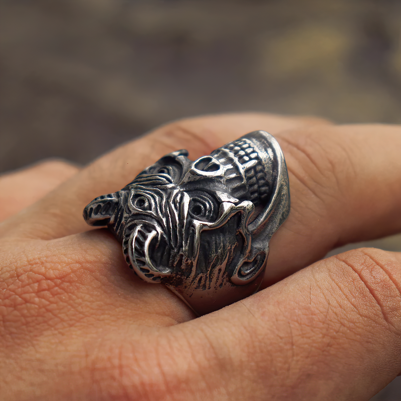 Plague Devil Skull Ring / Stainless Steel Demon Biker Jewelry / Three Eyed Rock Jewelry