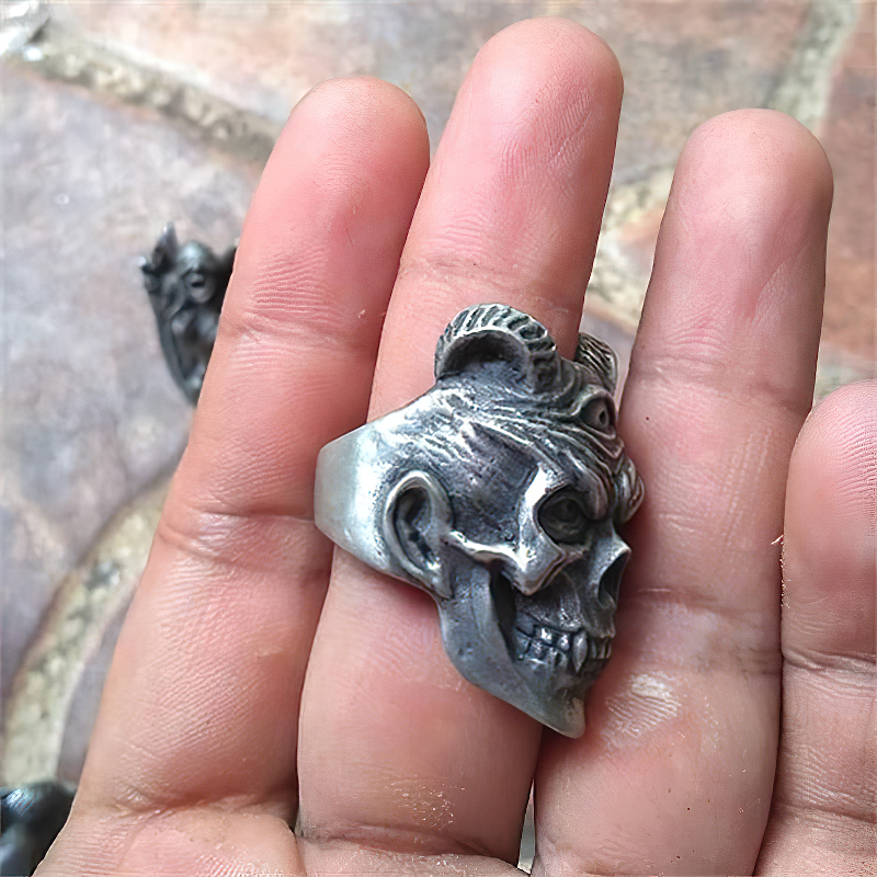 Plague Devil Skull Ring / Stainless Steel Demon Biker Jewelry / Three Eyed Rock Jewelry