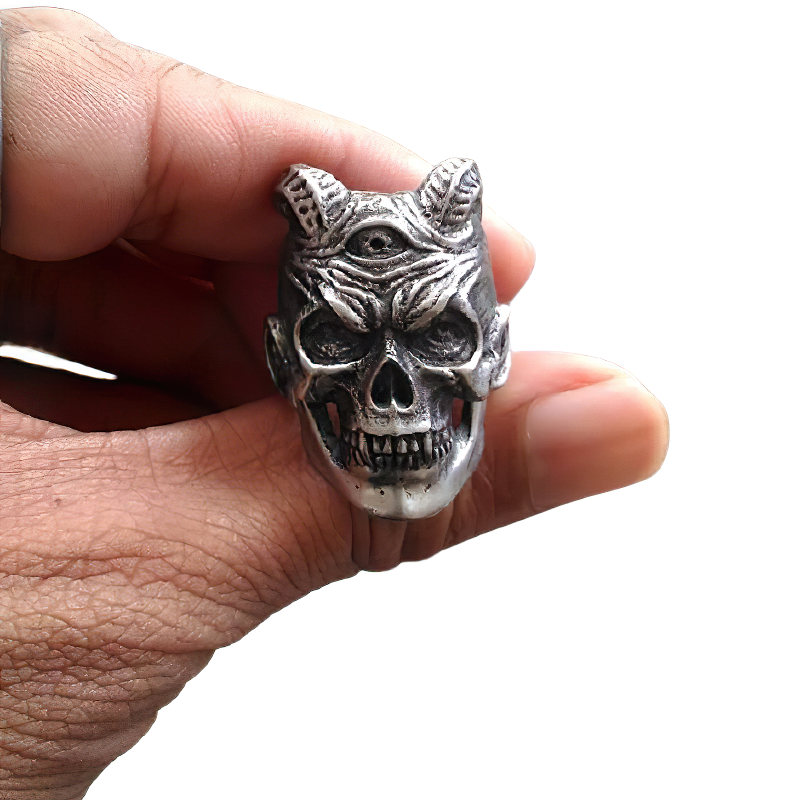 Plague Devil Skull Ring / Stainless Steel Demon Biker Jewelry / Three Eyed Rock Jewelry