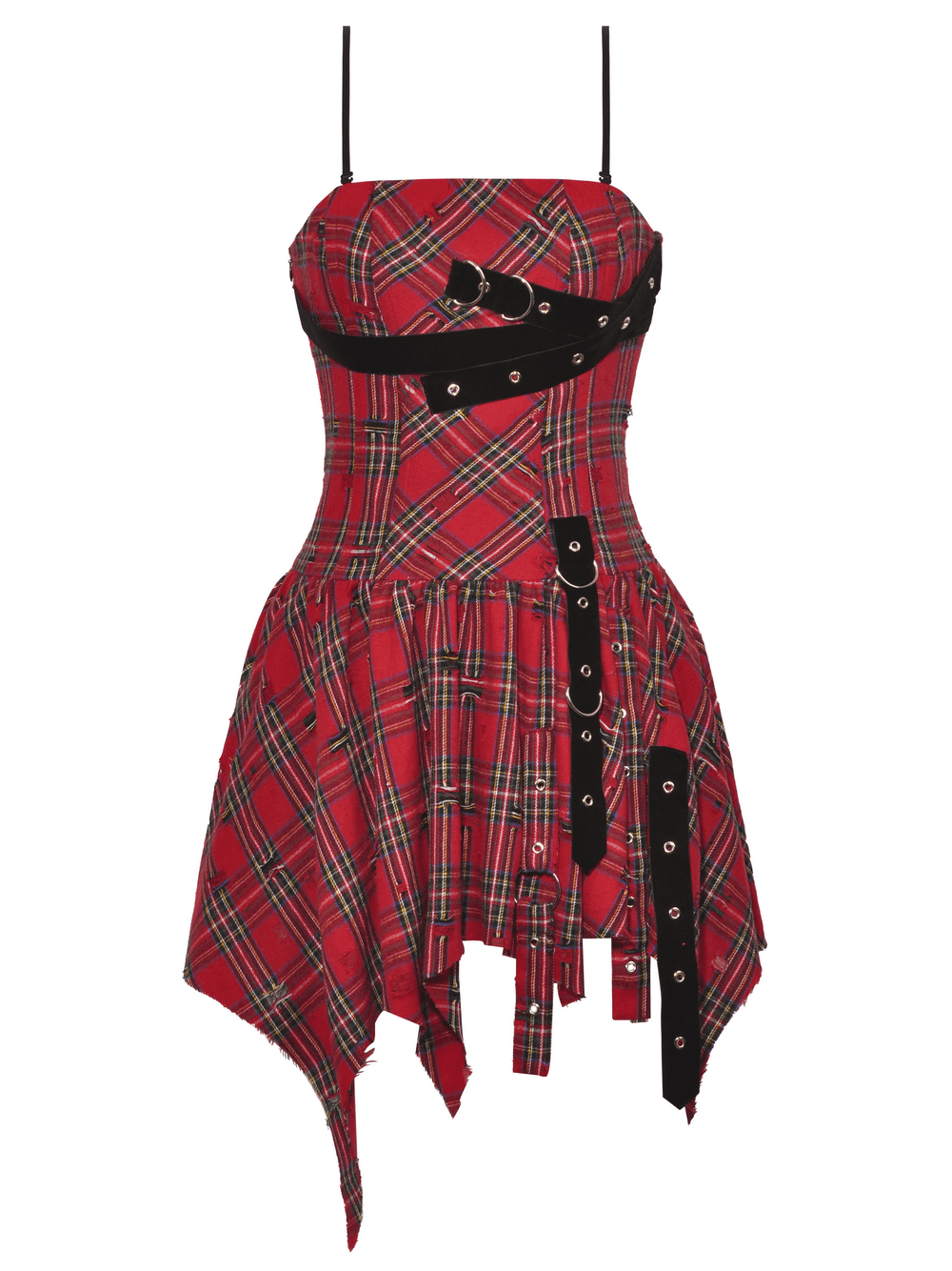 Plaid Corset Dress with Punk-Inspired Strap Details