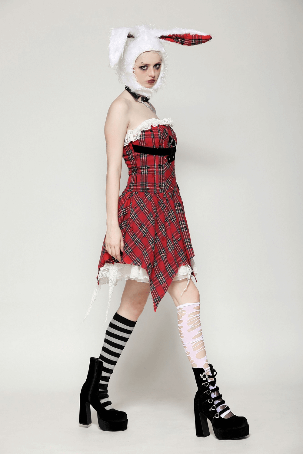 Plaid Corset Dress with Punk-Inspired Strap Details