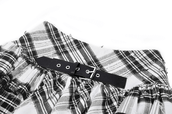 Plaid Layered Mini Skirt with Belt and Mesh Trim