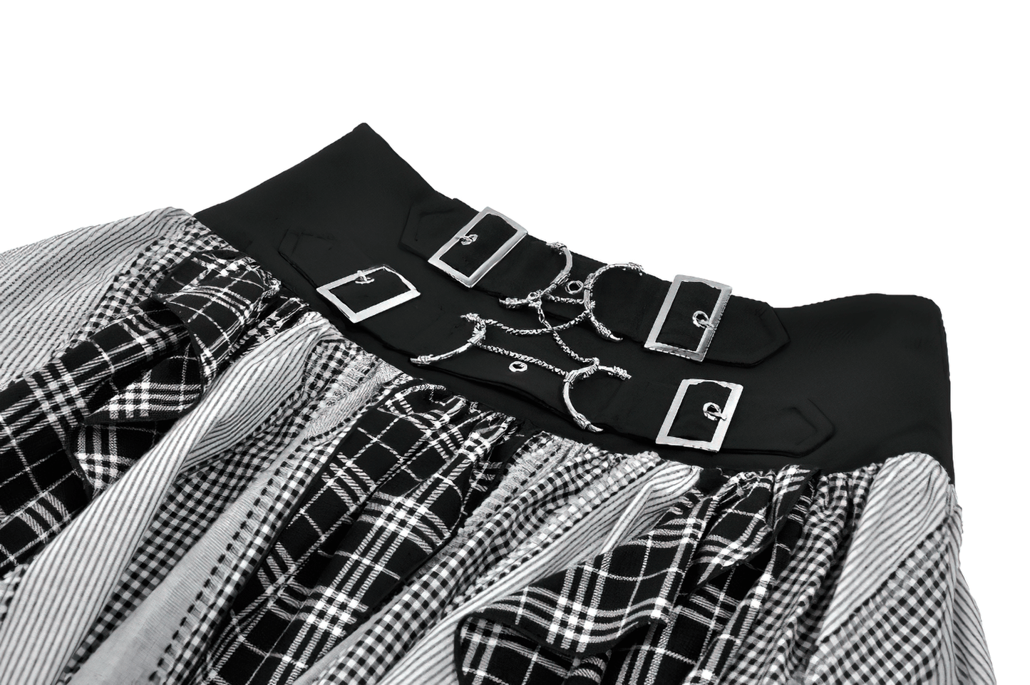 Plaid Skirt with Ruffled Design and Adjustable Belts
