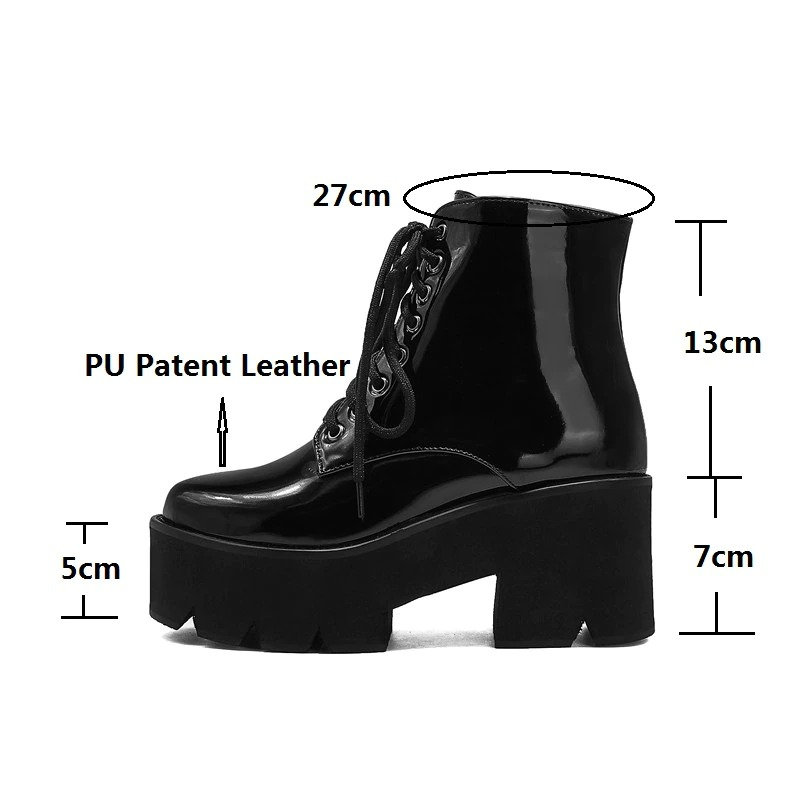Platform Ankle Boots With Round Toe And Zipper / Women's Lace Up Shoes With Square Heel