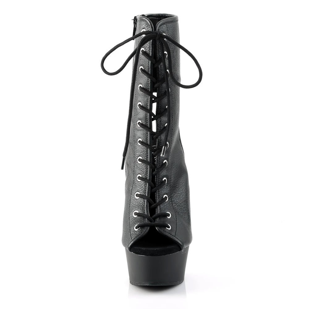 PLEASER Black Open Toe and Heel Lace-Up Stiletto Boots