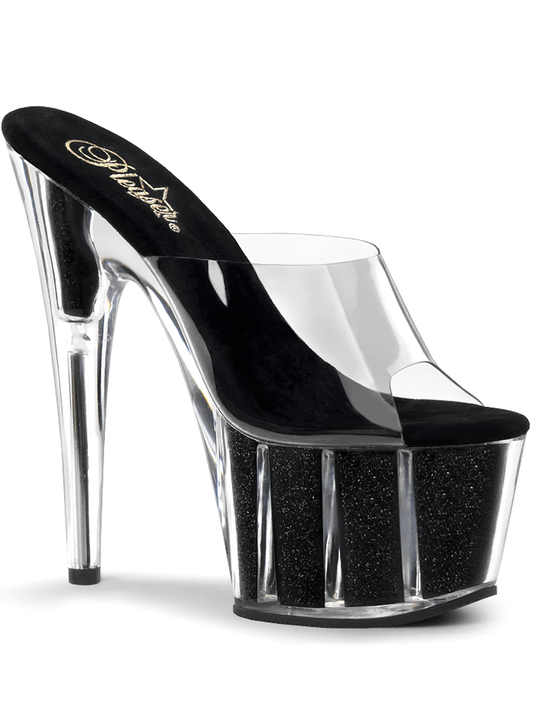 PLEASER Clear Strap Glitter Stiletto Platform Slides